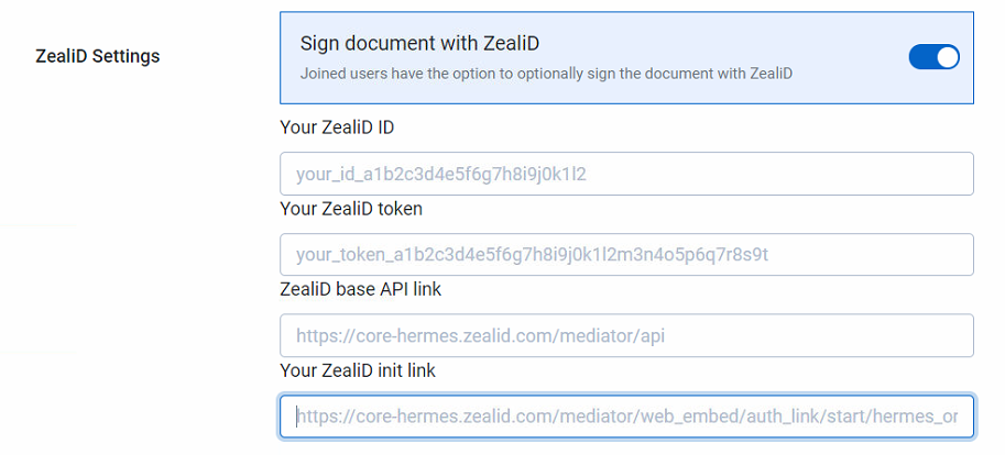 ZealiD settings